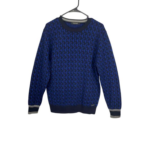 Scotch & Soda Blue & Black Patterned Crewneck Sweater - Picture 1 of 6